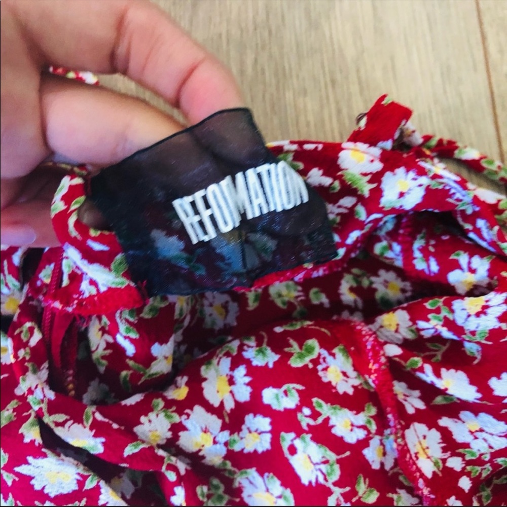 Reformation Doris Floral Mini Dress Red - Picture 8 of 9